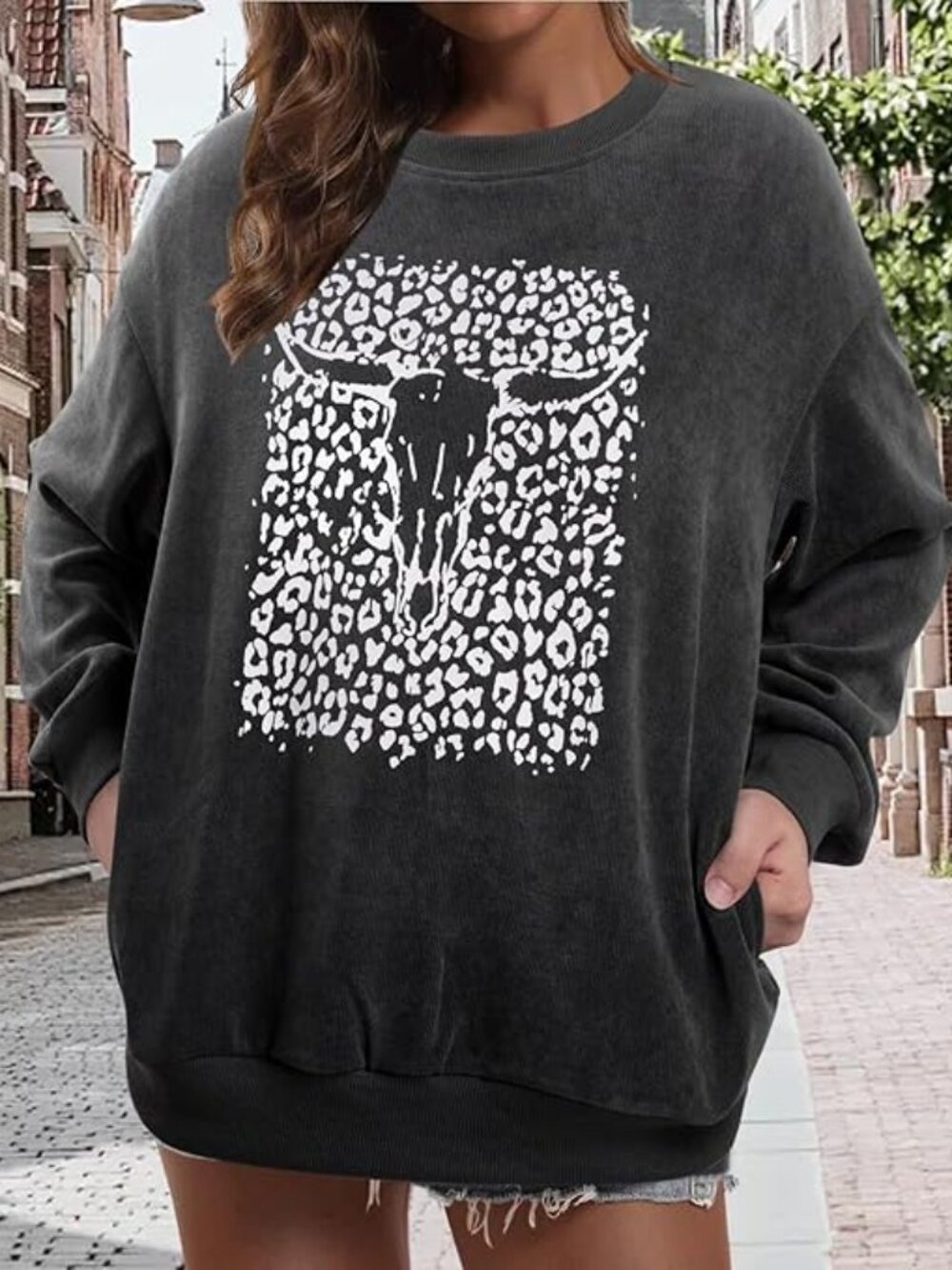 Boho Cow Skull‎ Sweatshirt Women: Cowgirl Sweater Vintage Western Rodeo Graphic